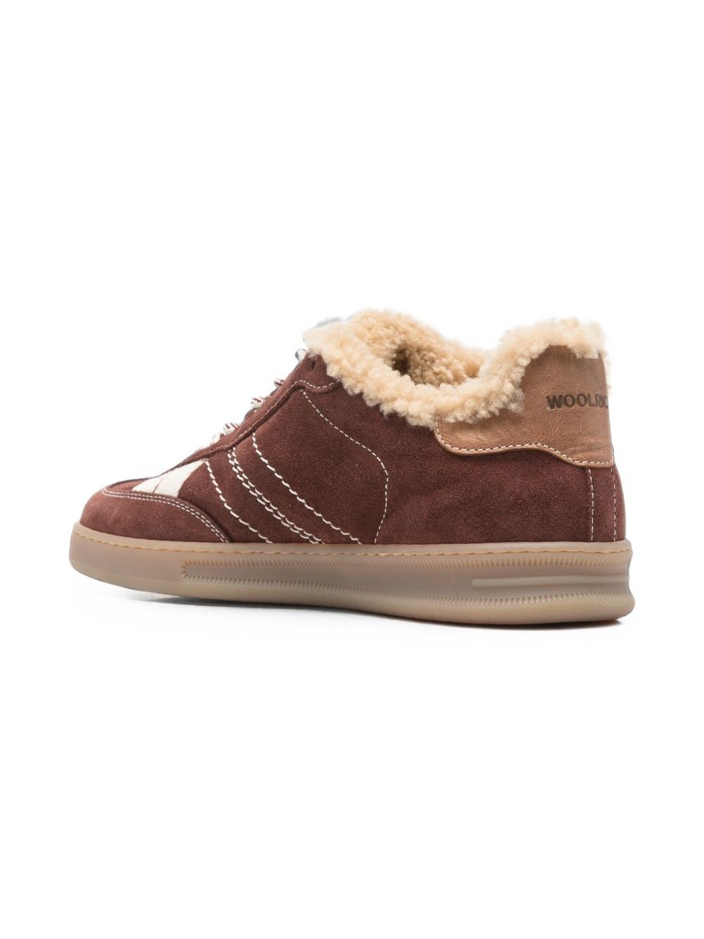 Woolrich Leather with Shearling Trim Sneaker — Brown, view 3