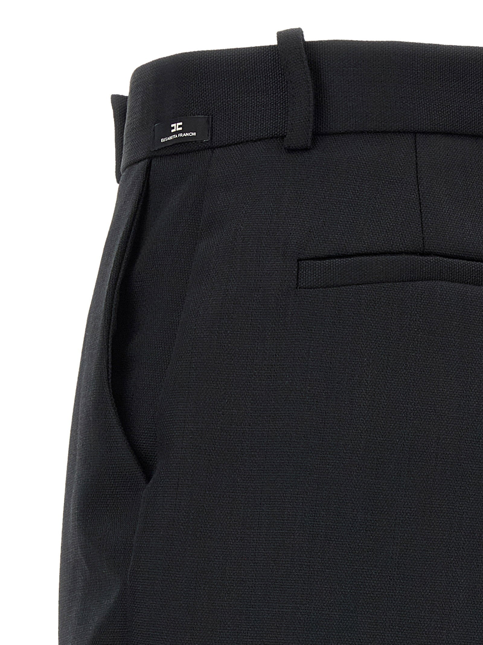Elisabetta Franchi Virgin Wool Flared Trousers — Black, view 4