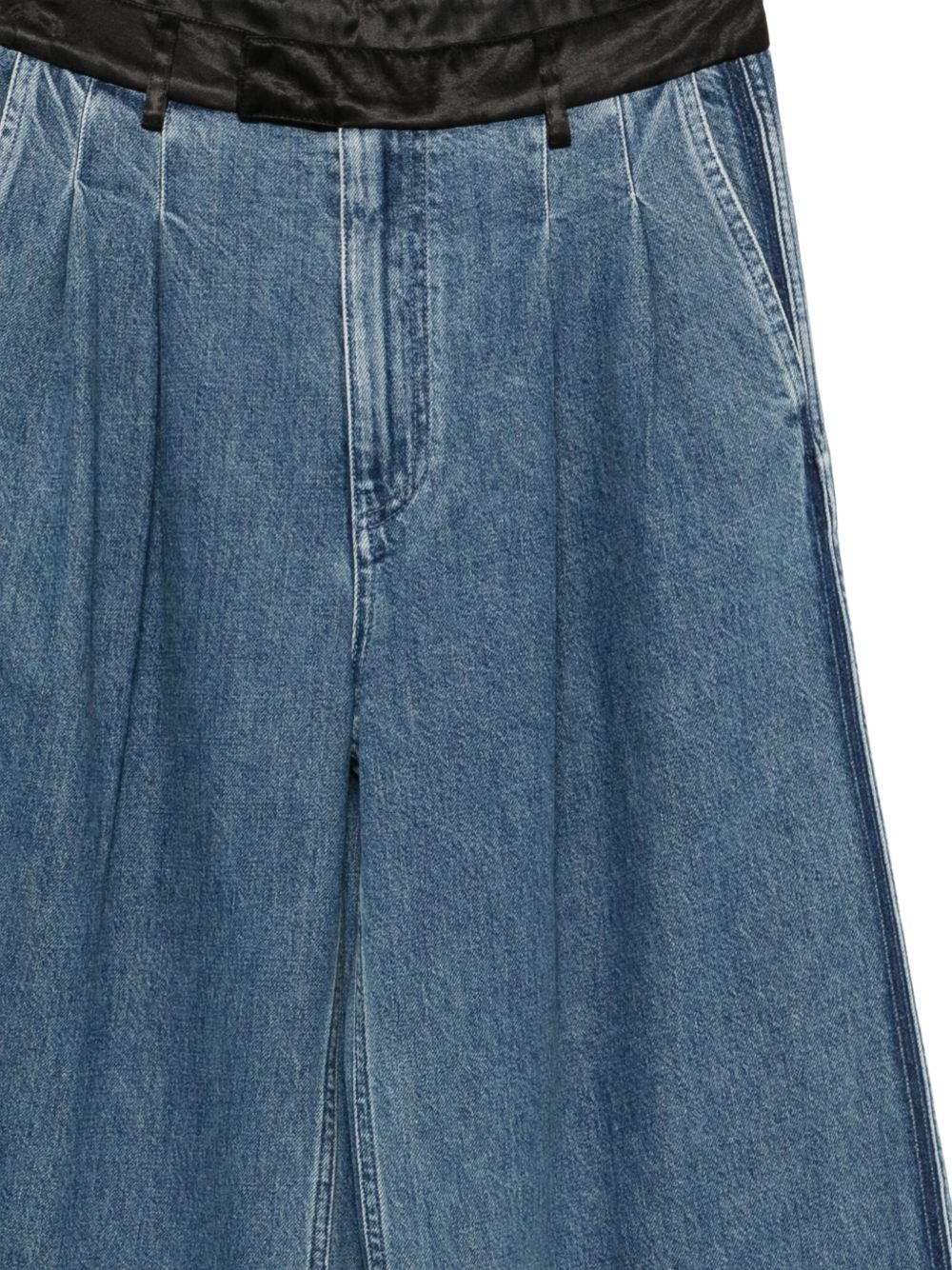 Forte Forte Pleated Wide-Leg Denim Jeans — Blue, view 3