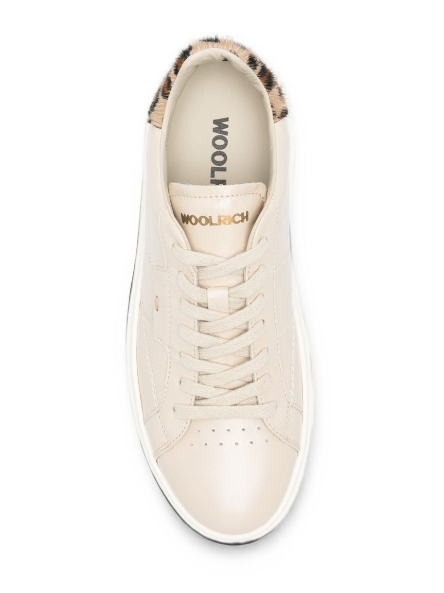 Woolrich Leopard Print Leather Sneaker — Cream, view 2