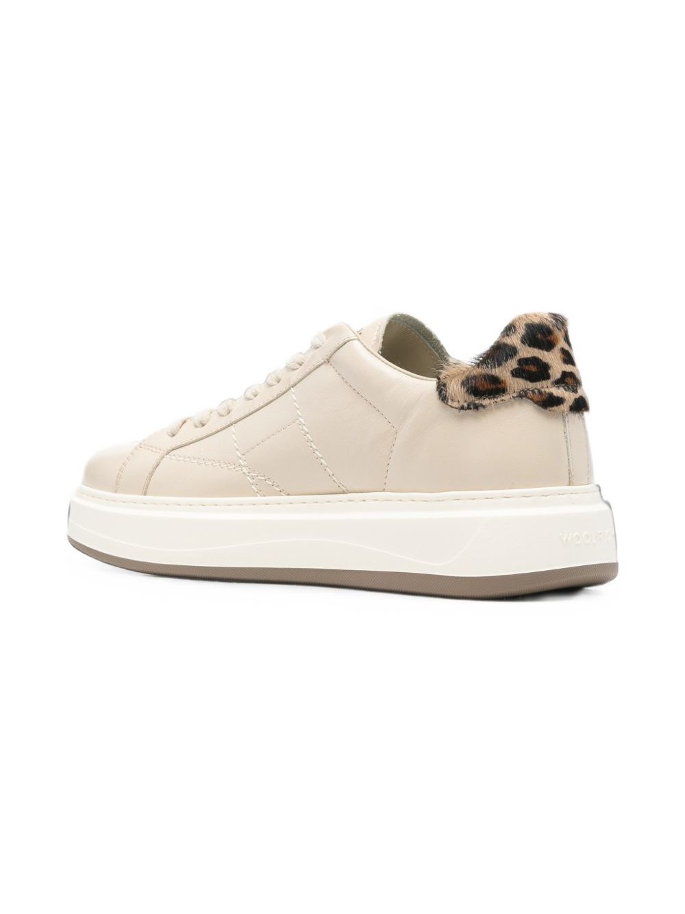 Woolrich Leopard Print Leather Sneaker — Cream, view 3