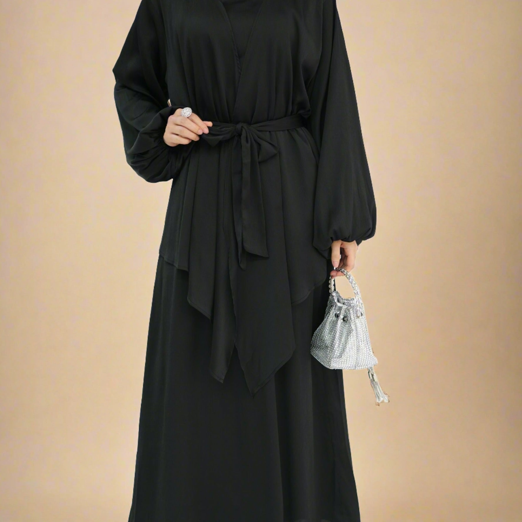 Graceful Duo- 2 PC abaya set with a wrap top, view 3