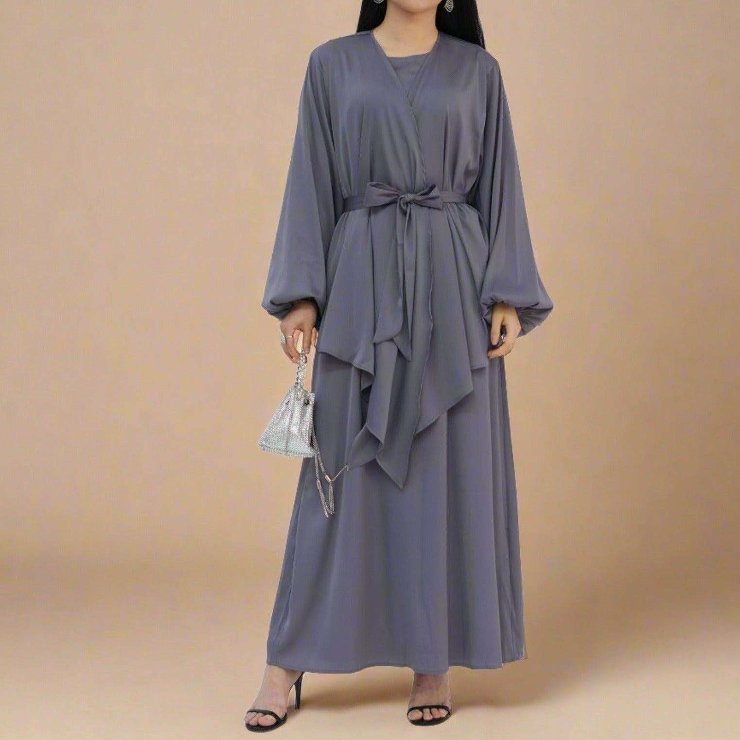 Graceful Duo- 2 PC abaya set with a wrap top, view 4