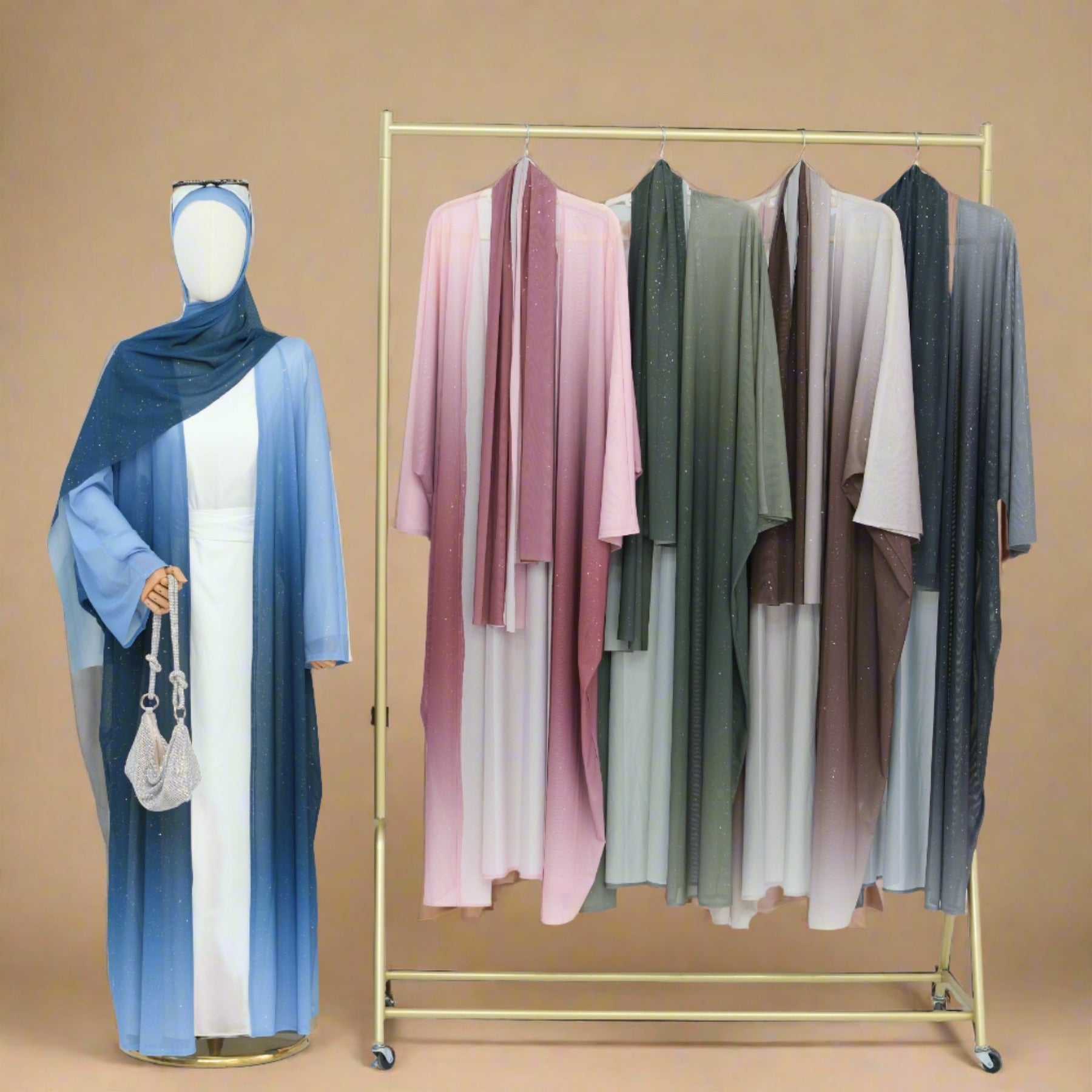 Samaa - Sparkle Ombre Abaya with matching hijab, view 4