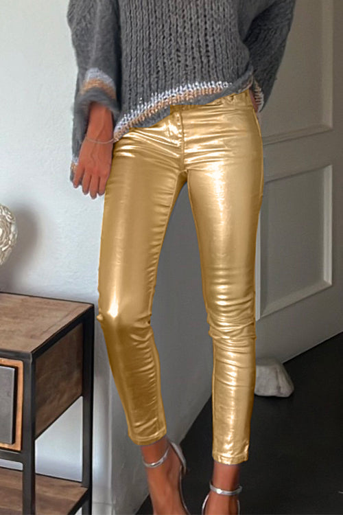 Margovil Slim Fit Faux Leather Leggings Pants with Pockets, view 3
