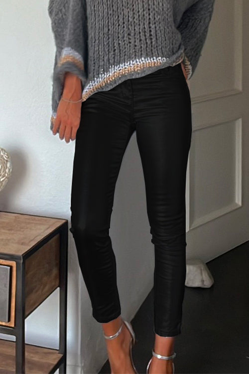 Margovil Slim Fit Faux Leather Leggings Pants with Pockets, view 4