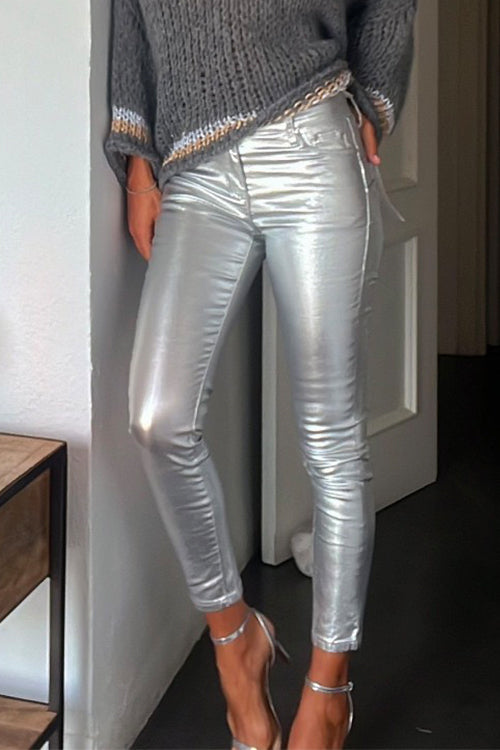 Margovil Slim Fit Faux Leather Leggings Pants with Pockets by Margovil