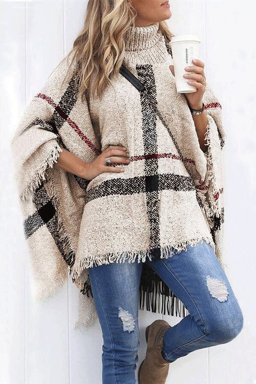 Margovil Chicest Tassel Lattice Cloak Poncho Sweater by Margovil