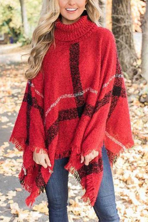 Margovil Chicest Tassel Lattice Cloak Poncho Sweater, view 8