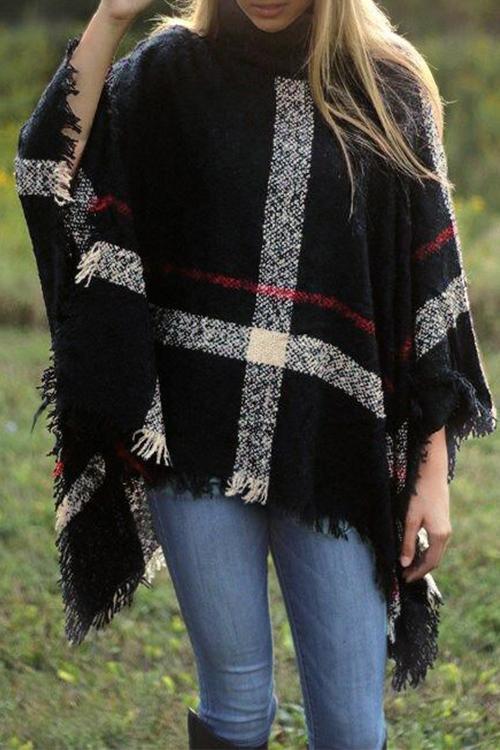Margovil Chicest Tassel Lattice Cloak Poncho Sweater, view 5