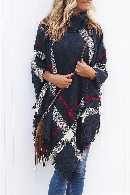 Margovil Chicest Tassel Lattice Cloak Poncho Sweater, view 3