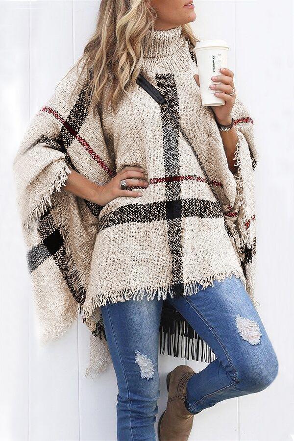 Margovil Chicest Tassel Lattice Cloak Poncho Sweater, view 2