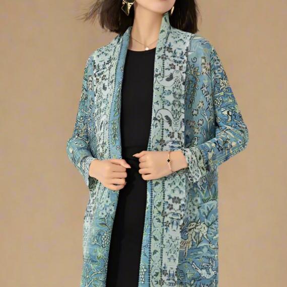 Boho long printed kimono, view 2