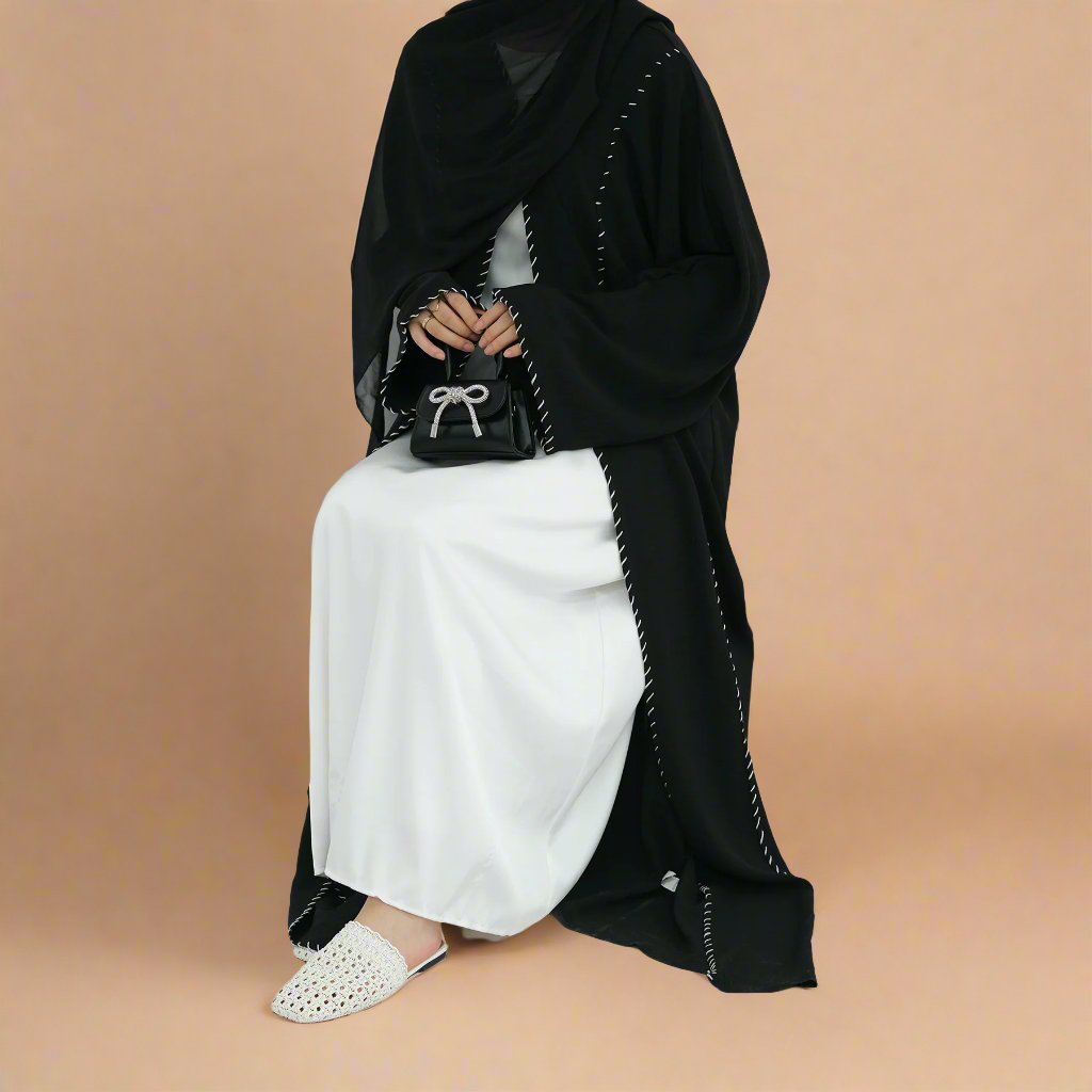 Reem abaya and hijab set with exquisite stitching, view 8