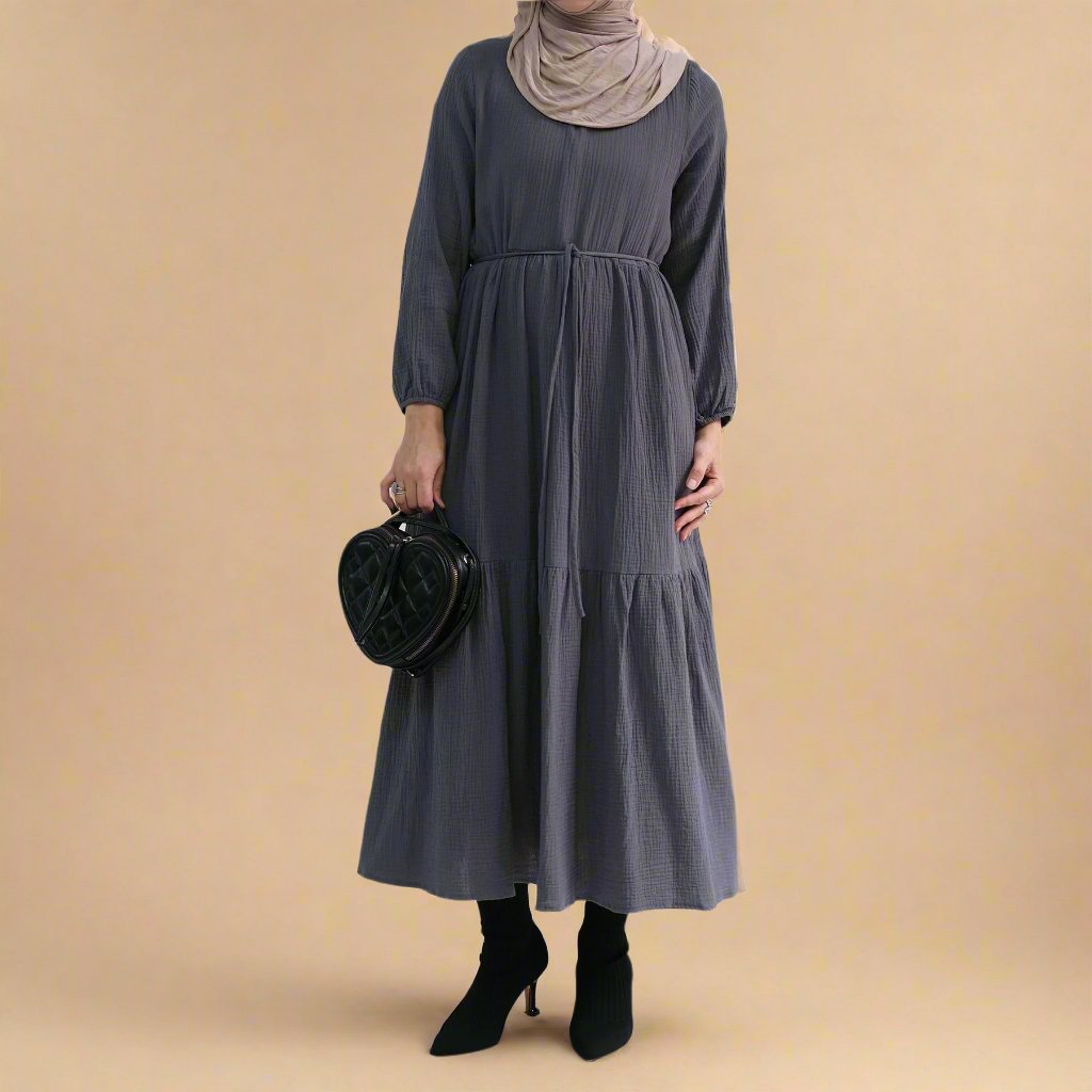Sophie Comfortable cotton dress with  a belted waist, view 3