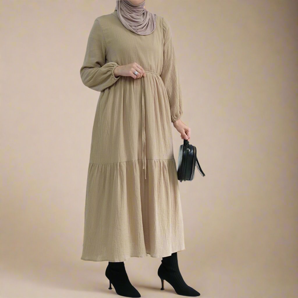 Sophie Comfortable cotton dress with  a belted waist, view 6