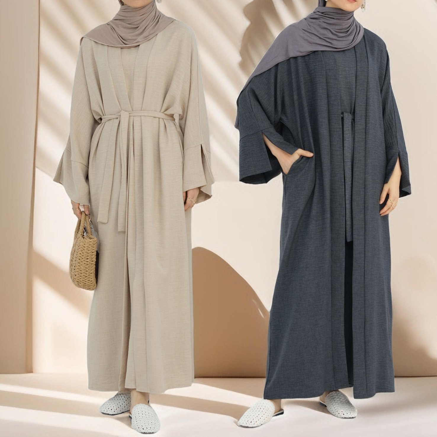 Kamila Classic: 2-Piece Plain Open Abaya Set, view 3