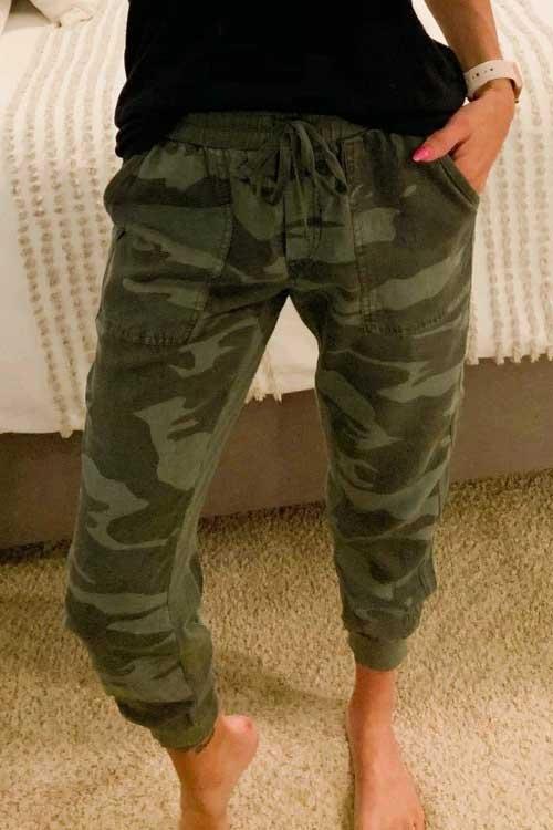 Margovil Casual Drawstring Waisted Camo Jogger, view 2