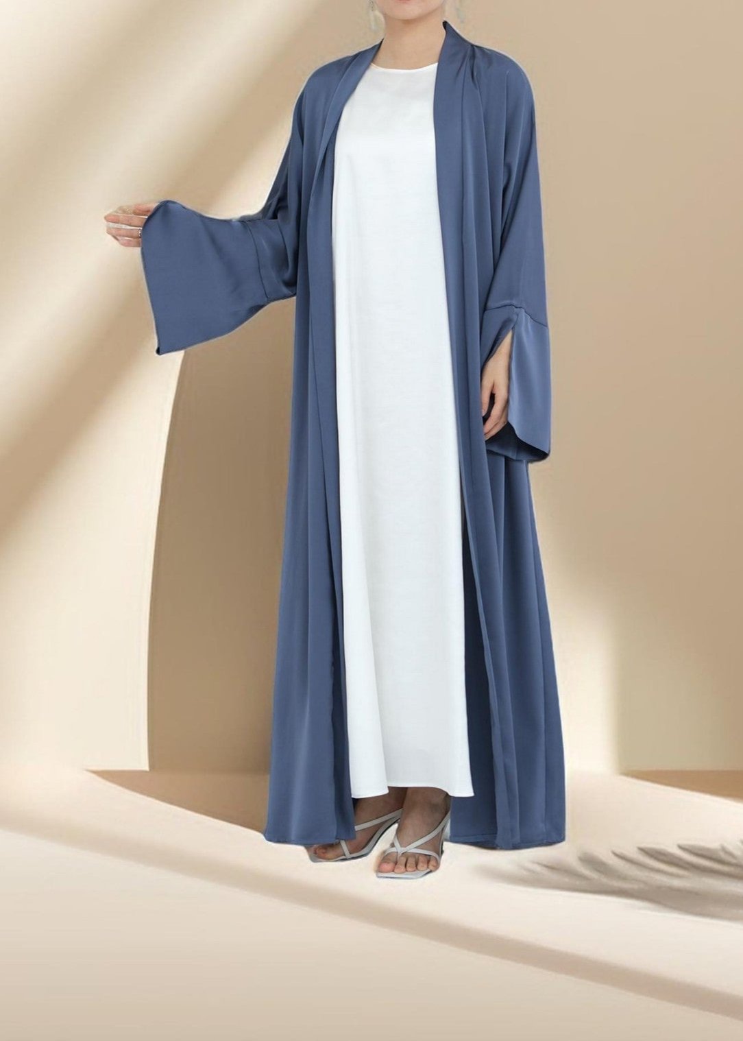 Duha Open Front Satin Abaya, view 2