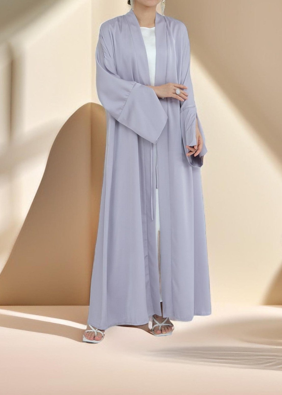 Duha Open Front Satin Abaya, view 3