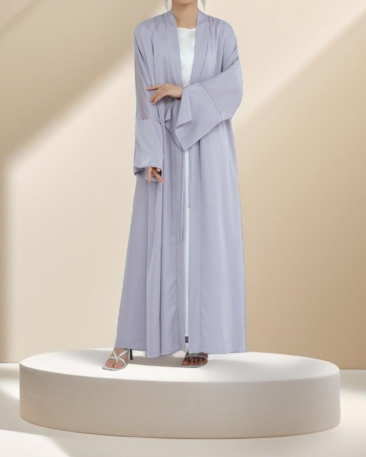 Duha Open Front Satin Abaya, view 4