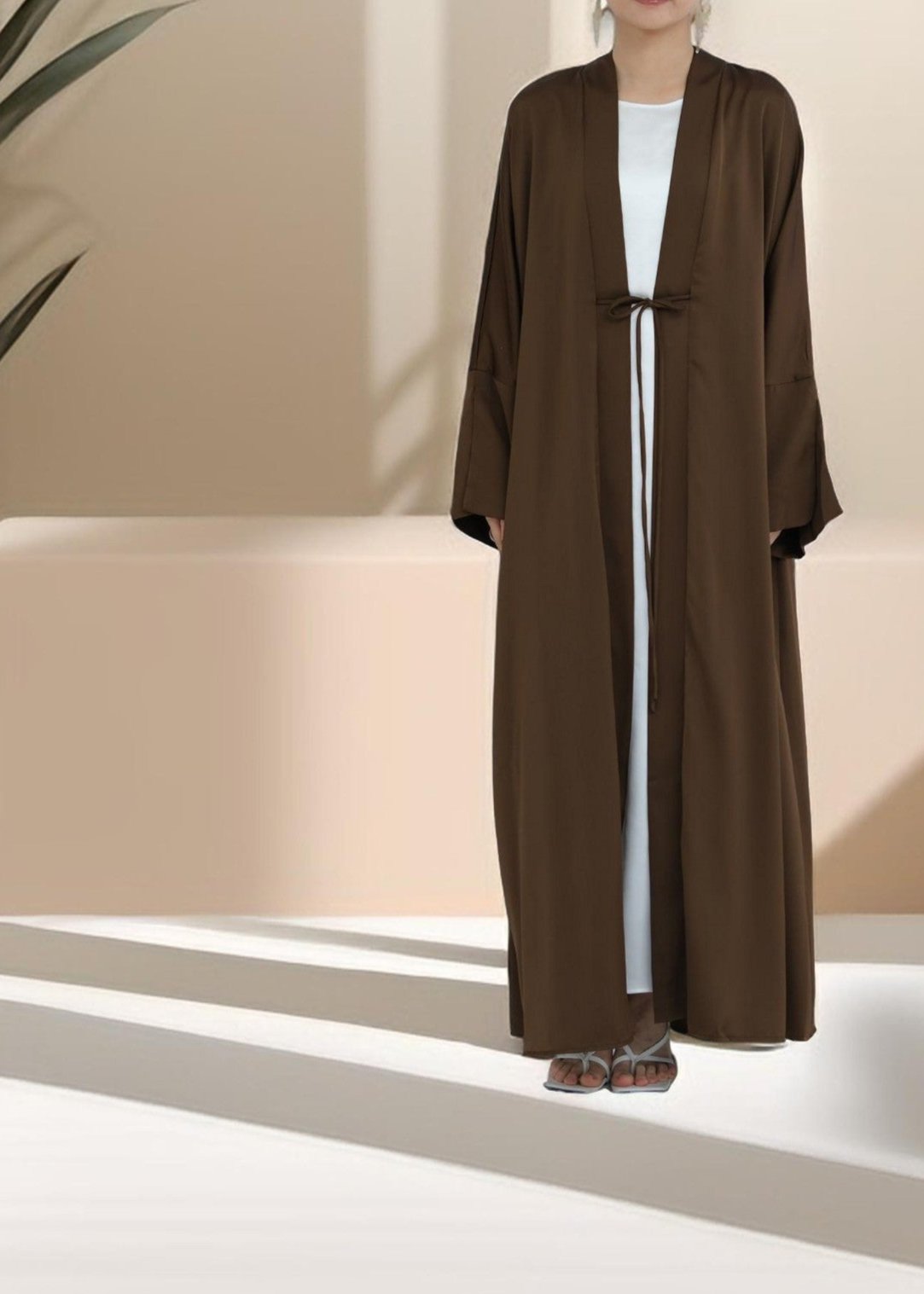 Duha Open Front Satin Abaya, view 7