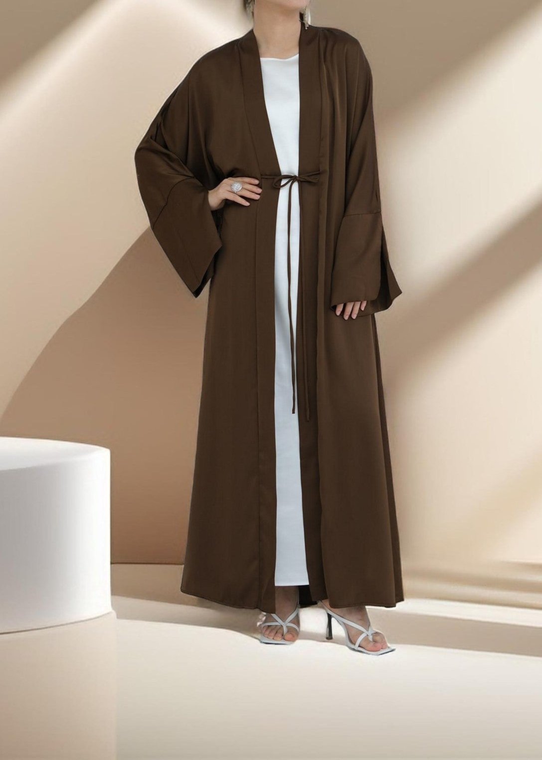 Duha Open Front Satin Abaya, view 8