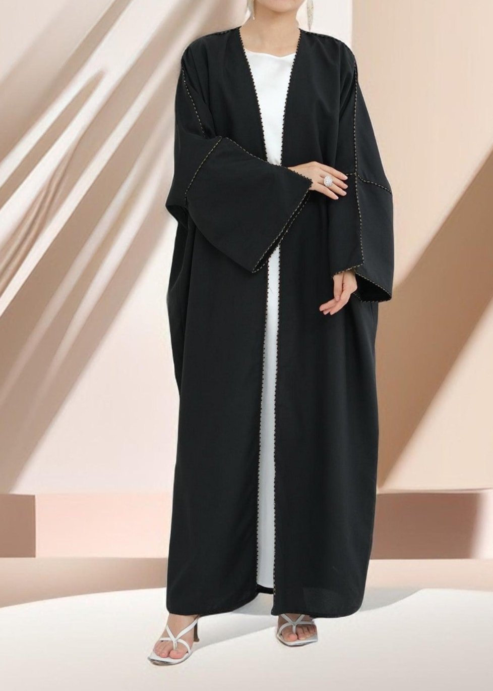 Nadine Open Front Linen Abaya, view 2
