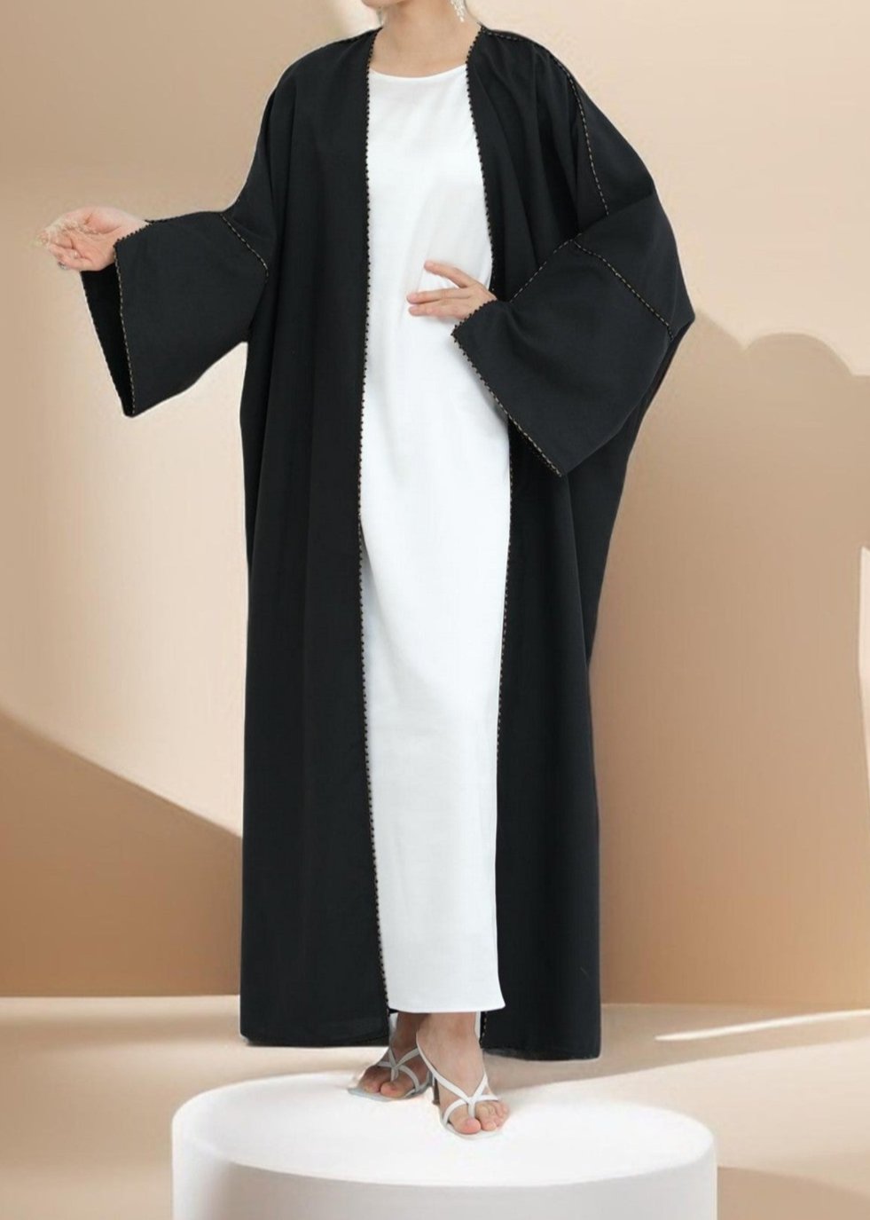 Nadine Open Front Linen Abaya, view 3
