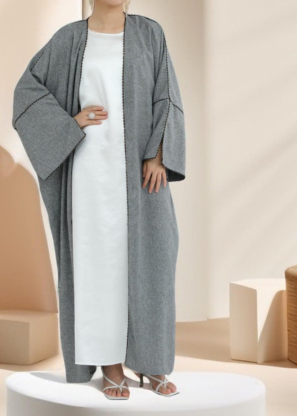 Nadine Open Front Linen Abaya, view 5