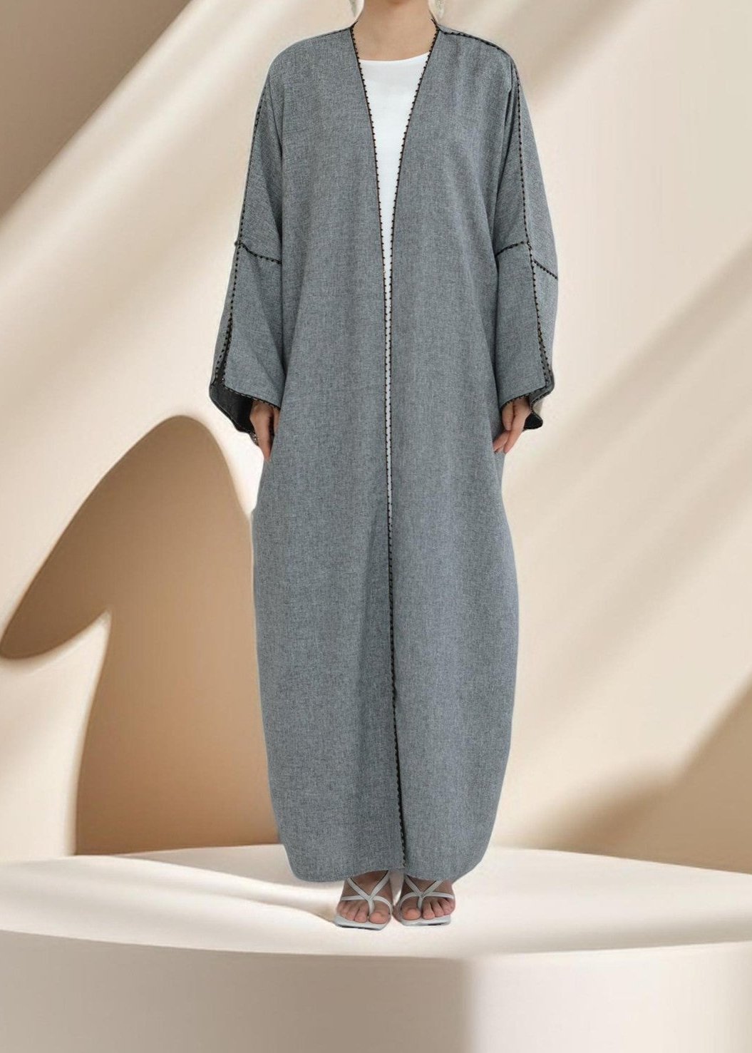 Nadine Open Front Linen Abaya, view 6