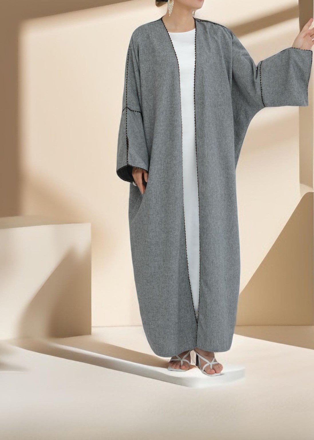 Nadine Open Front Linen Abaya, view 7