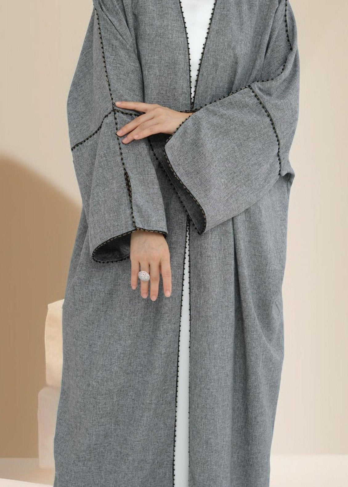 Nadine Open Front Linen Abaya, view 8