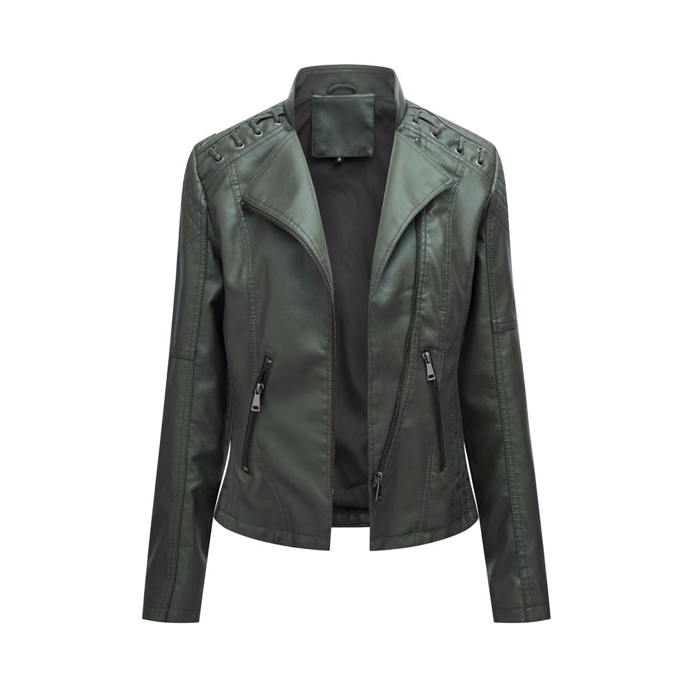 Amy slim fit women's leather jackets, view 4