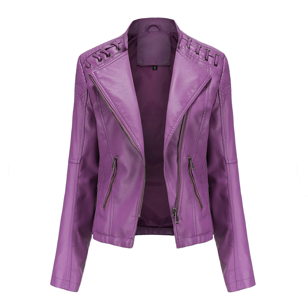 Amy slim fit women's leather jackets, view 5
