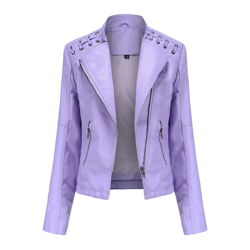 Amy slim fit women's leather jackets, view 6