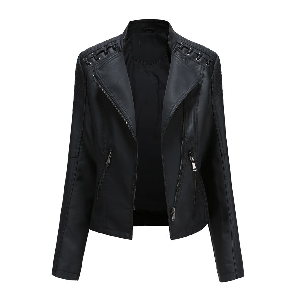 Amy slim fit women's leather jackets, view 7