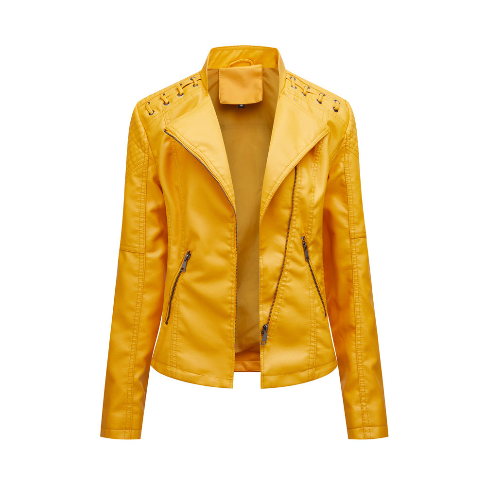 Amy slim fit women's leather jackets, view 8