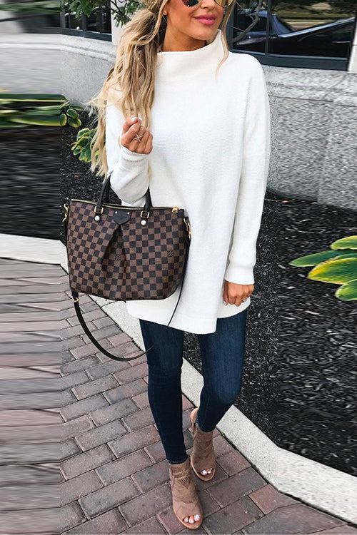Mockneck Drop Shoulder Oversized Ribbed Knit Sweater, view 2