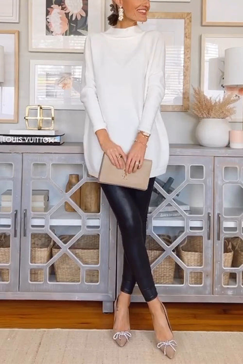 Mockneck Drop Shoulder Oversized Ribbed Knit Sweater, view 3