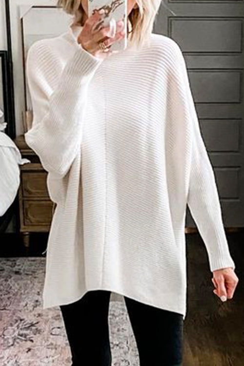 Margovil Solid Turtleneck Ribbed Knit Tunic Sweater by Margovil