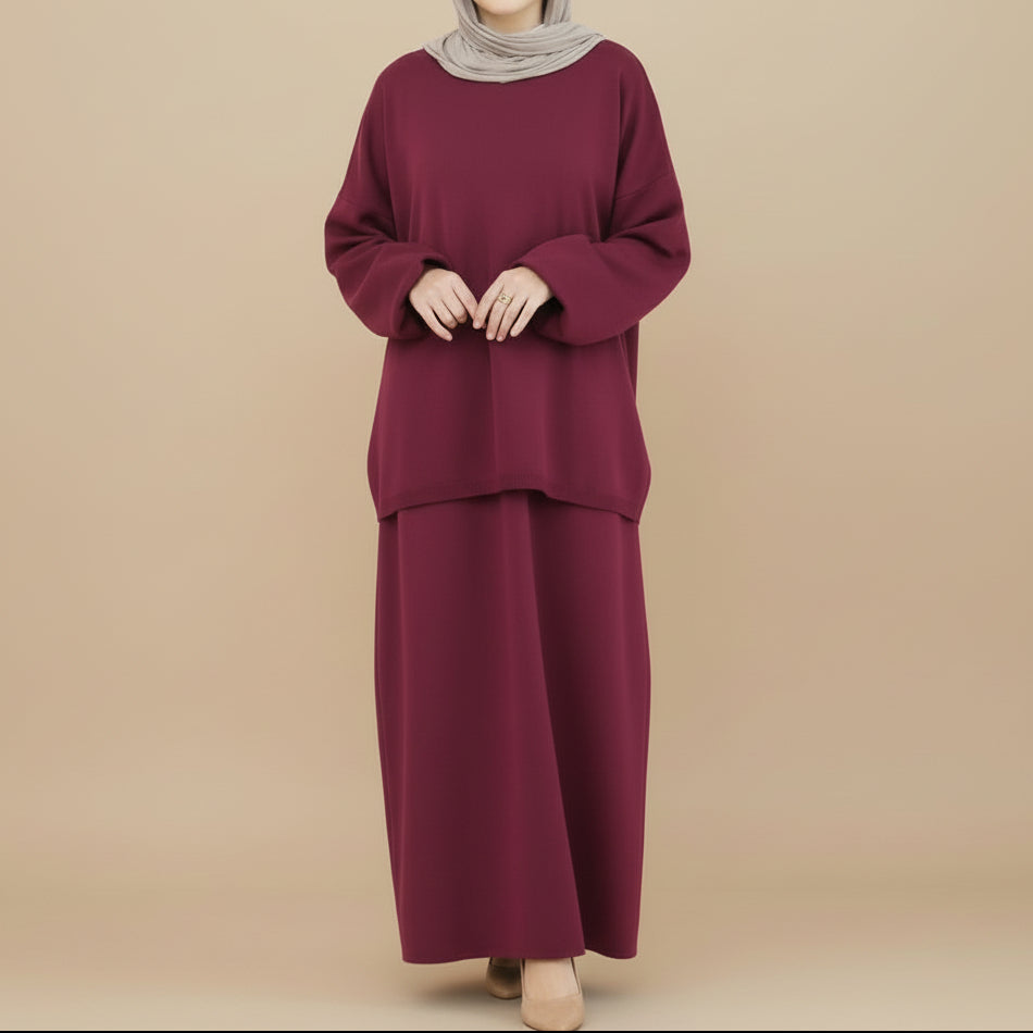 Rania 2 PC Knit Maxi Skirt and Top Set by Try Modest