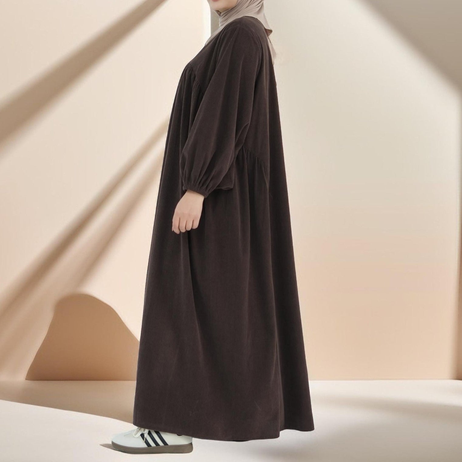 Shifah Corduroy Abaya with Balloon Sleeves, view 2