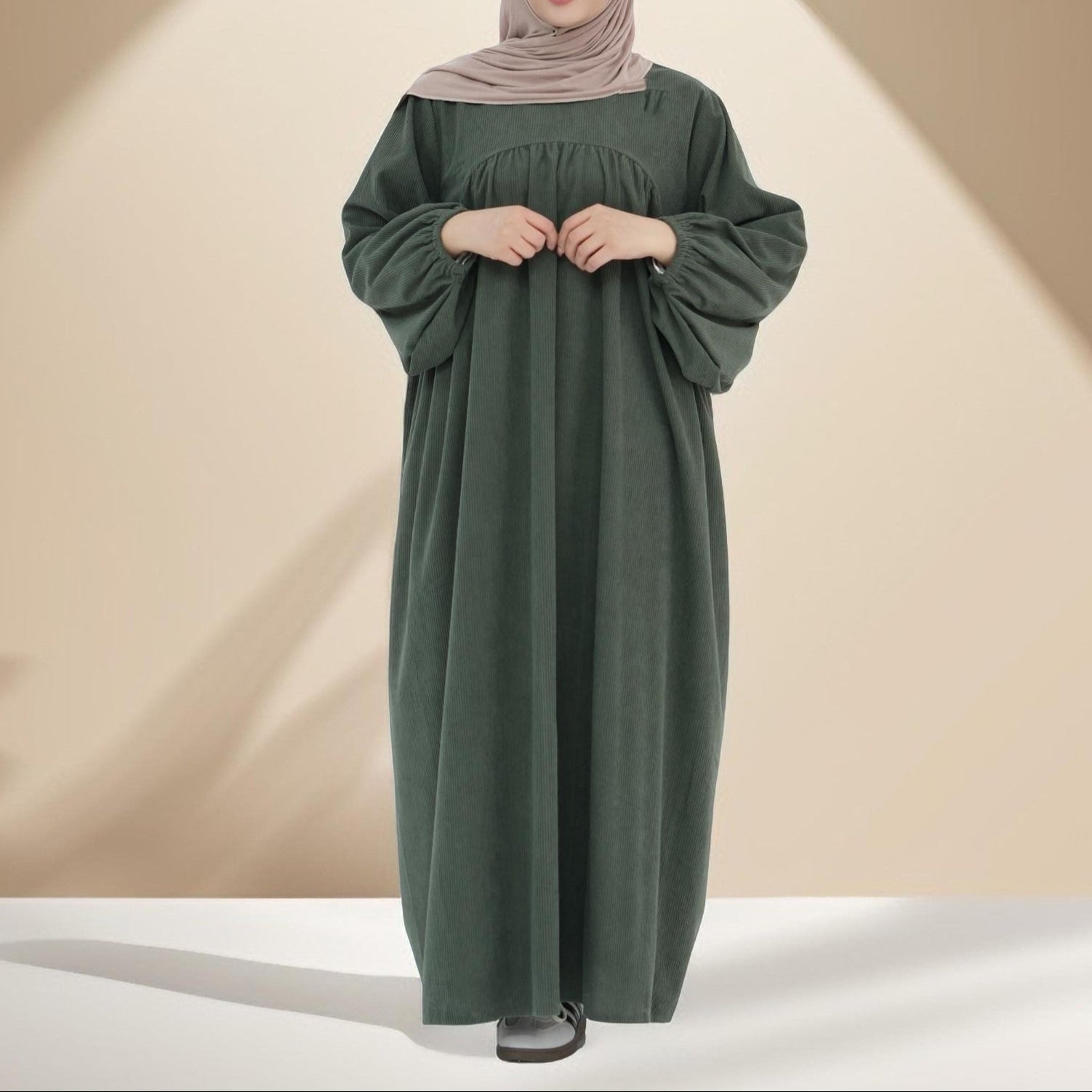 Shifah Corduroy Abaya with Balloon Sleeves, view 4