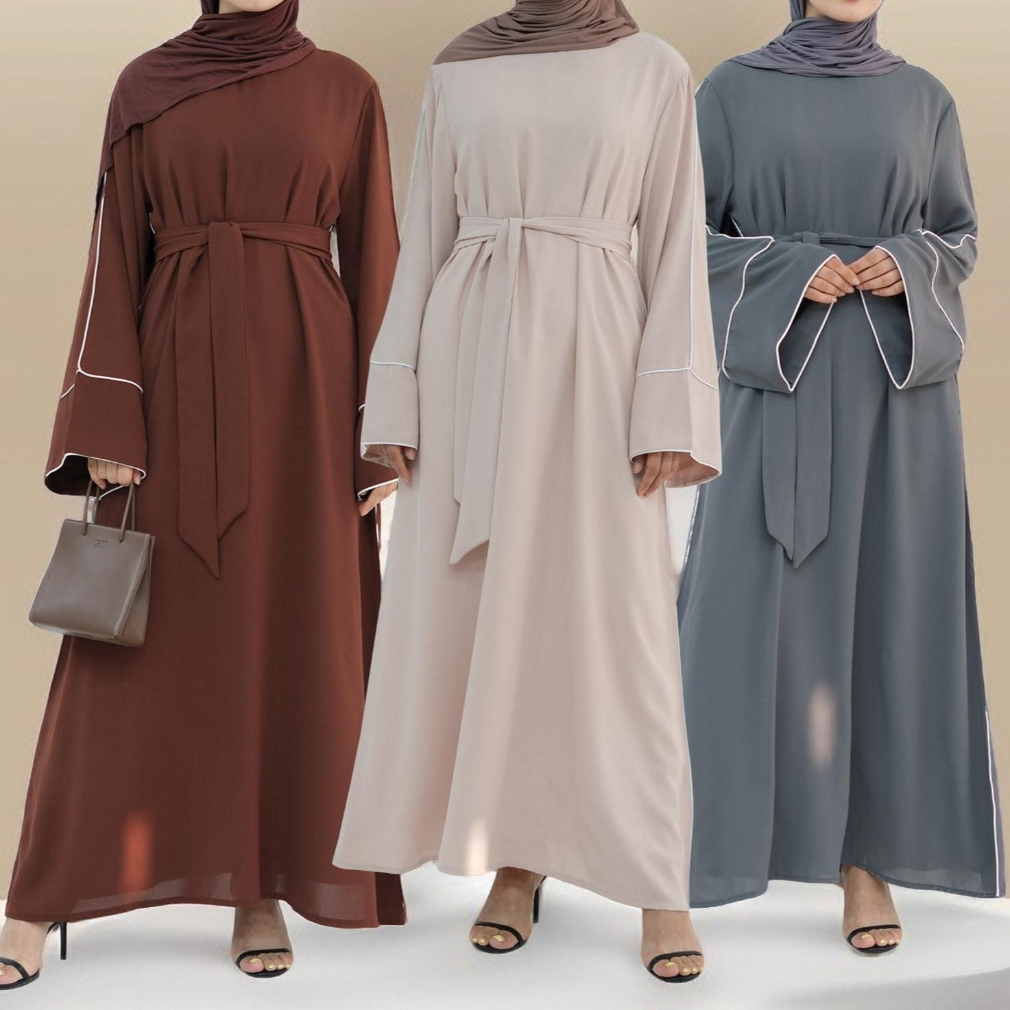 Abir Solid Color Flared Sleeve Abaya by Try Modest
