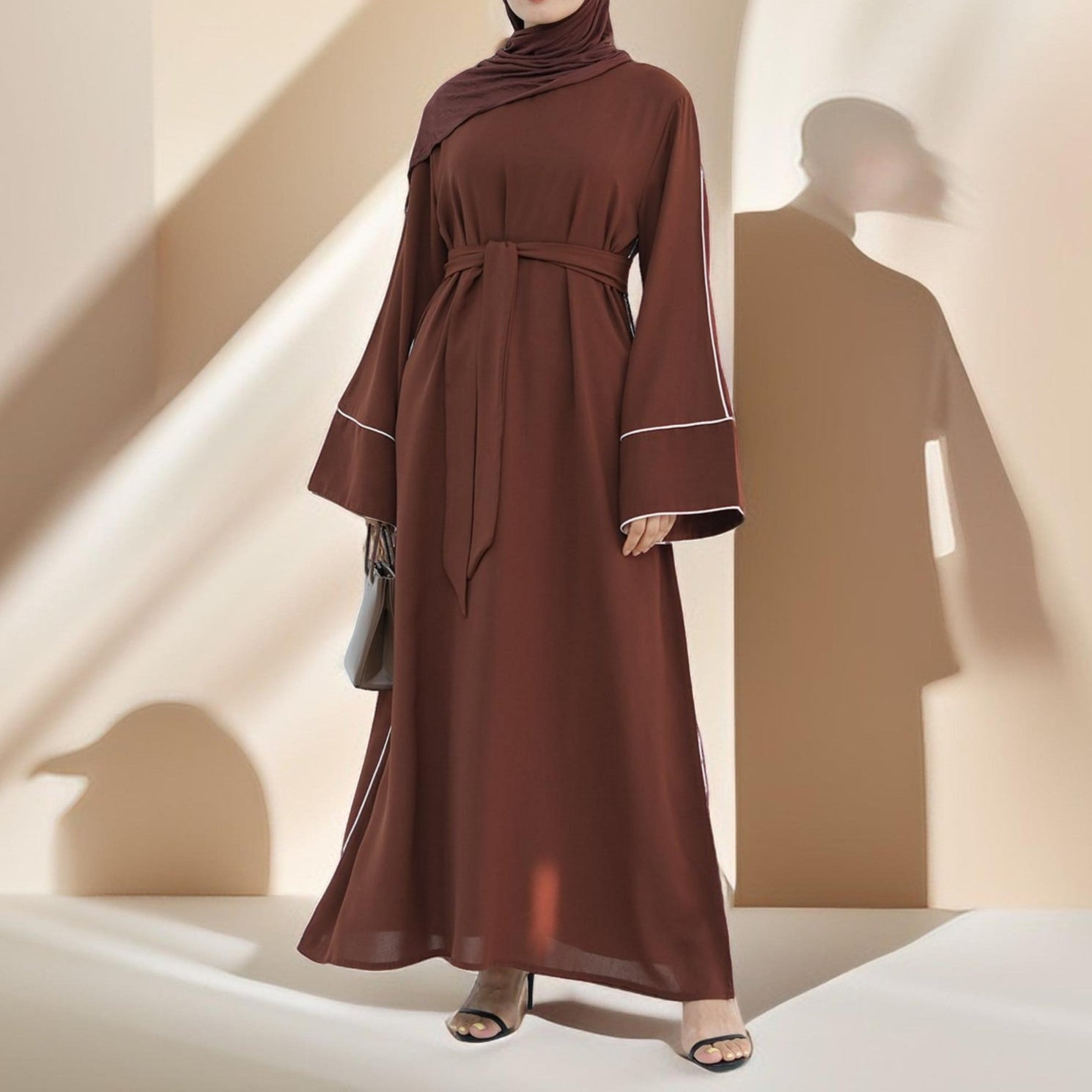 Abir Solid Color Flared Sleeve Abaya, view 2
