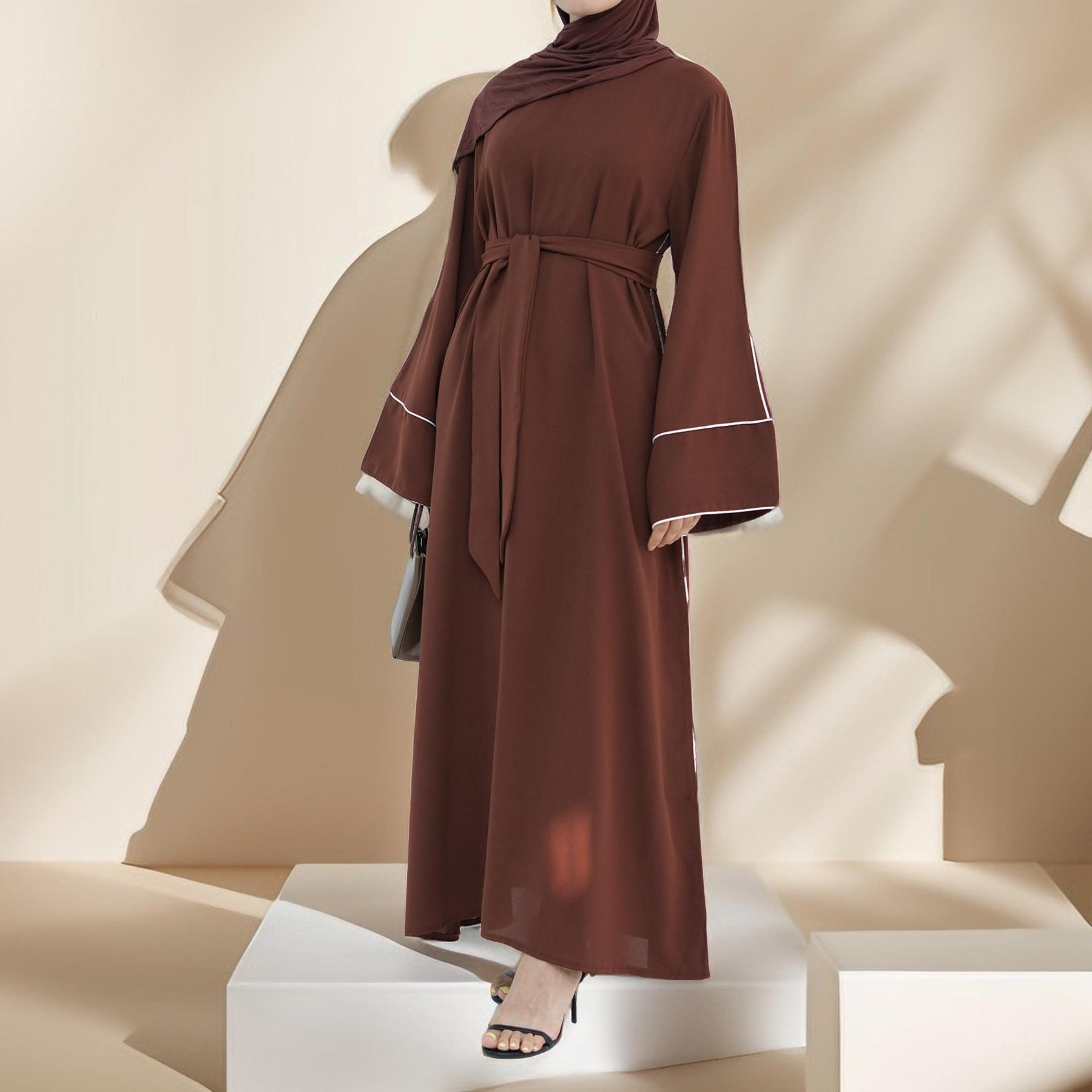 Abir Solid Color Flared Sleeve Abaya, view 3