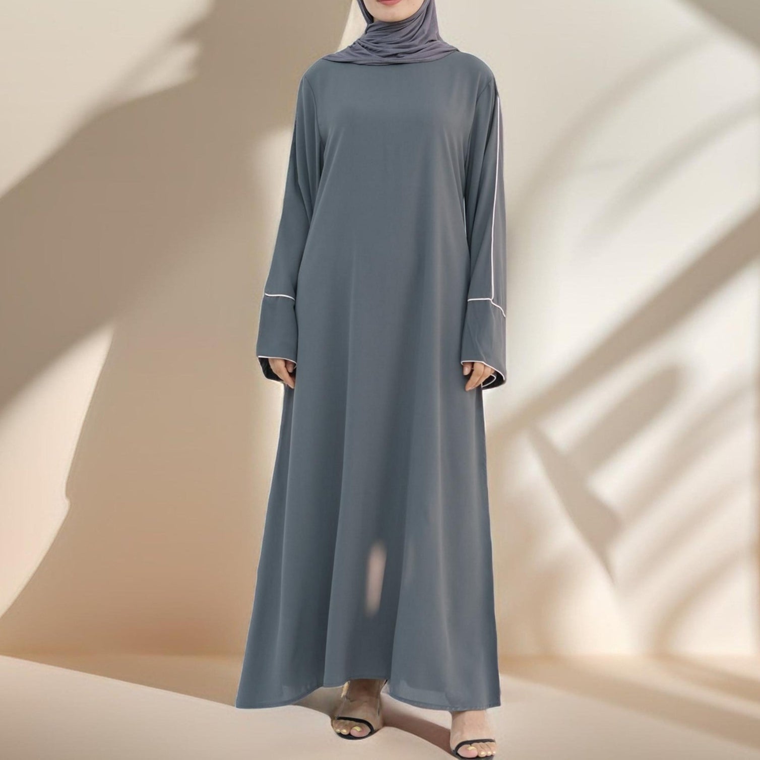 Abir Solid Color Flared Sleeve Abaya, view 4