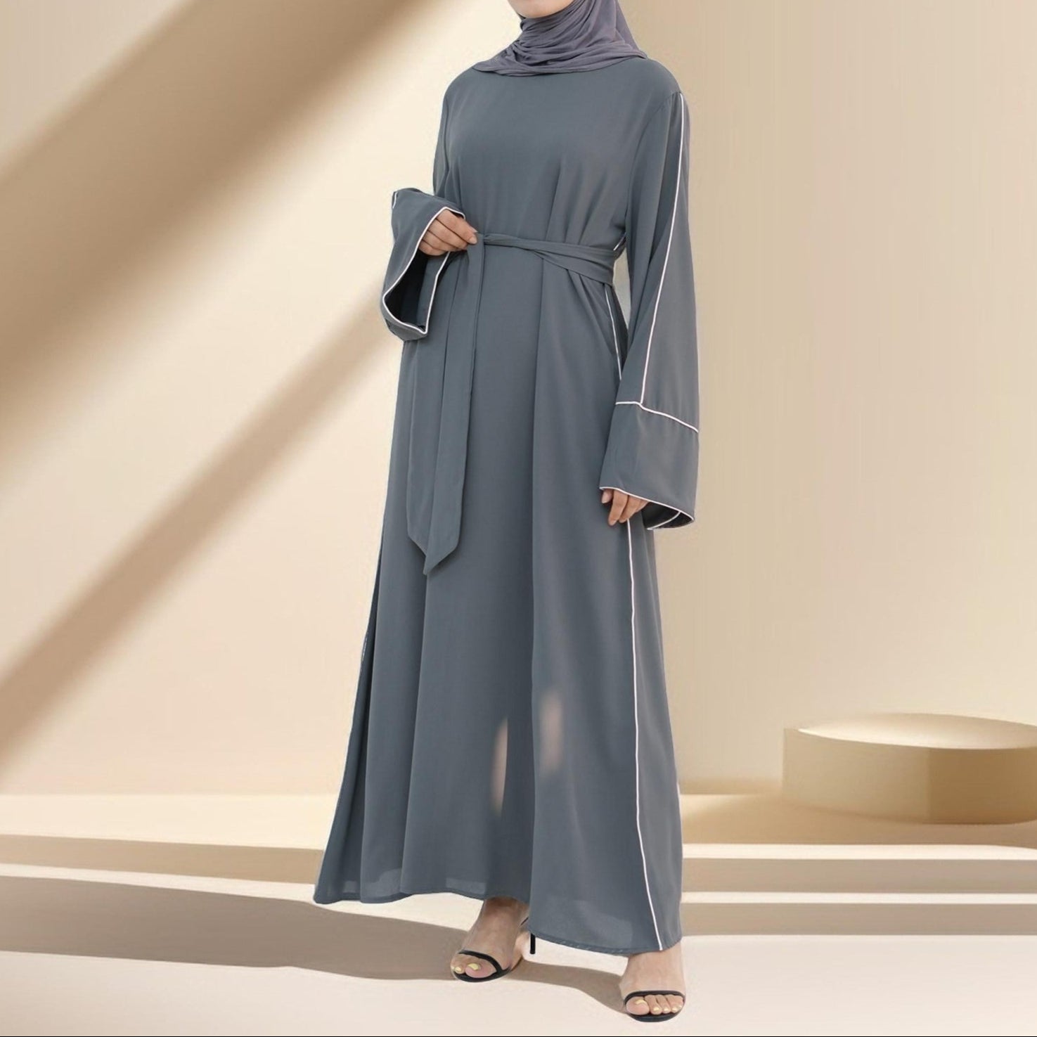 Abir Solid Color Flared Sleeve Abaya, view 5
