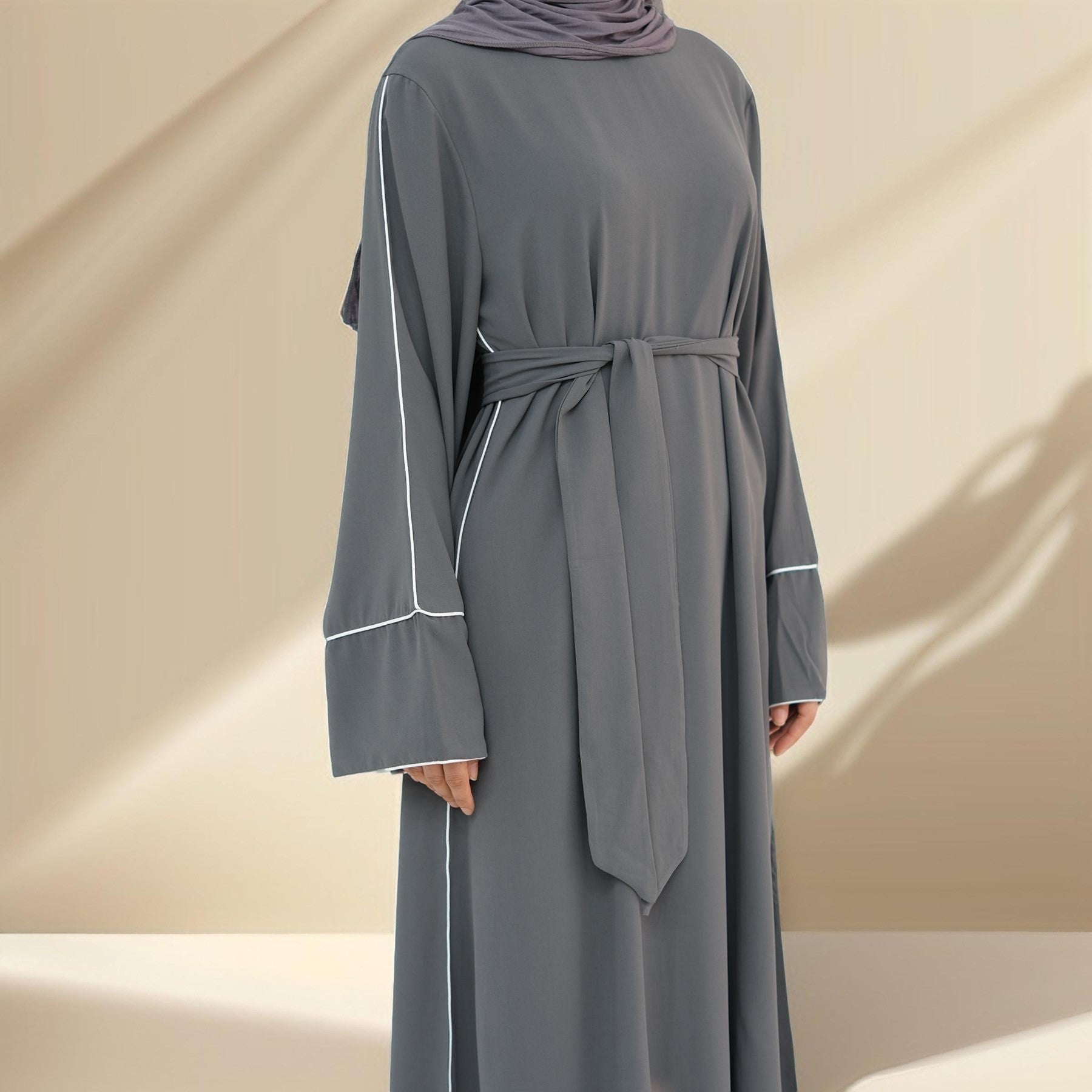 Abir Solid Color Flared Sleeve Abaya, view 7